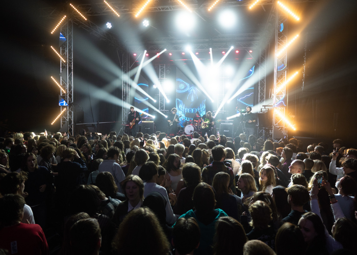 A crowd of people during a concert in a music fair organized by AGATA
